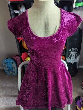 Forever 21 Crushed Velvet Scoop Mini Dress- Fuchsia